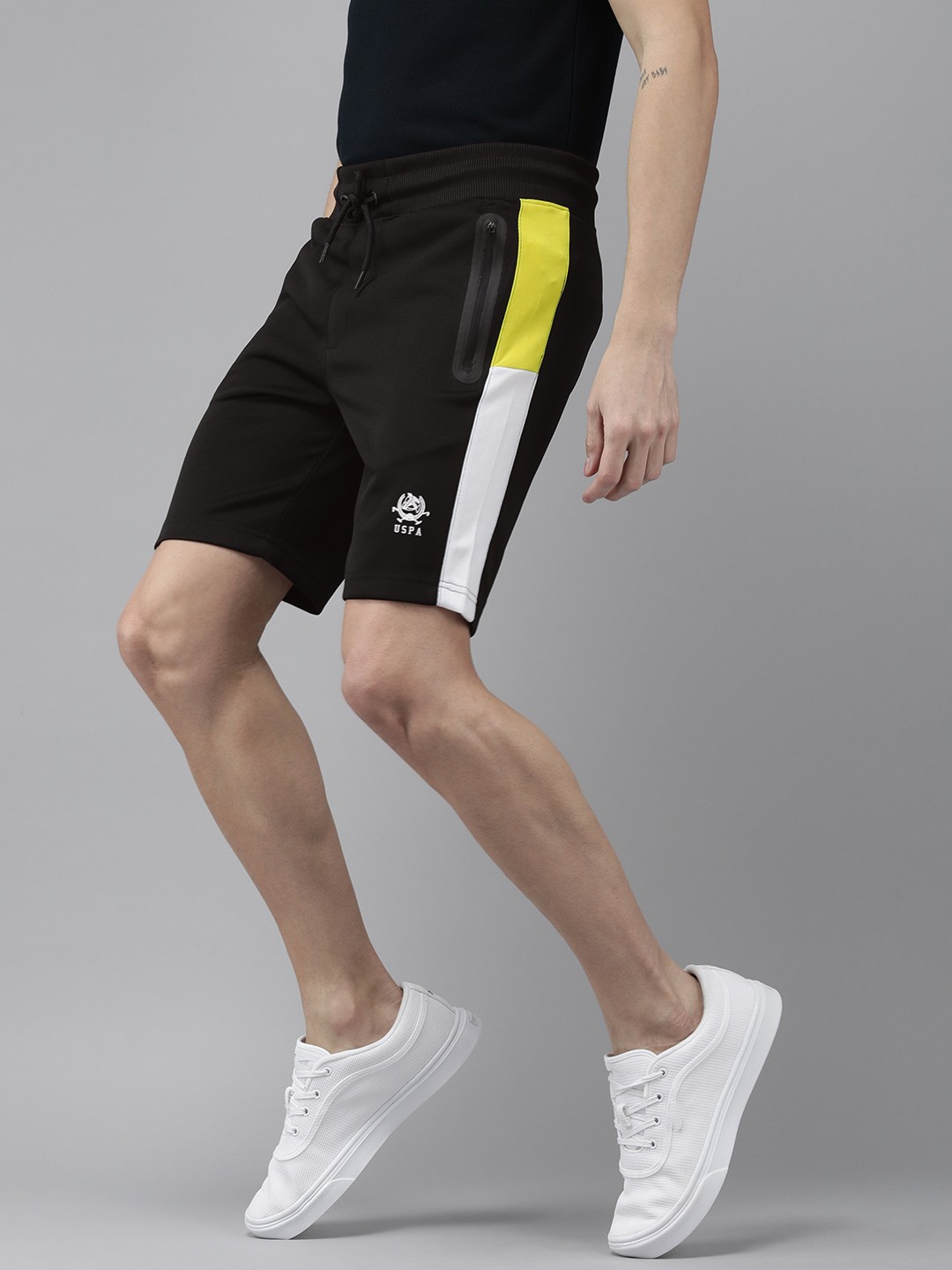 

U.S. Polo Assn. Men Striped Mid-Rise Casual Shorts, Black