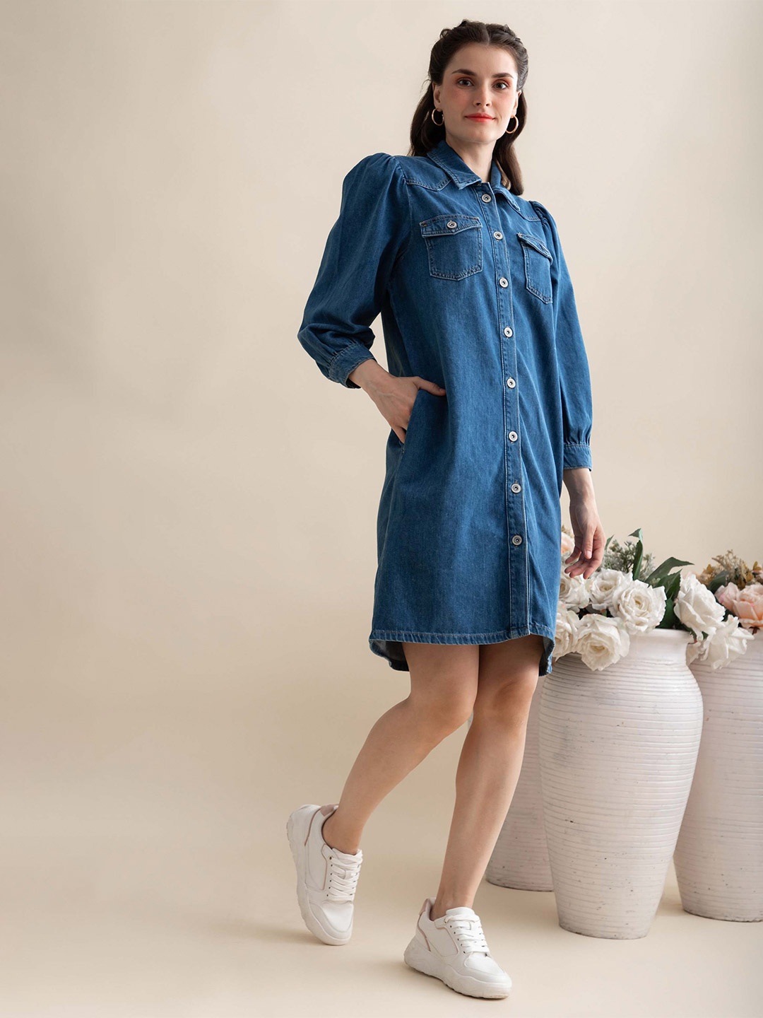 

B.Copenhagen Women Blue Denim Shirt Dress