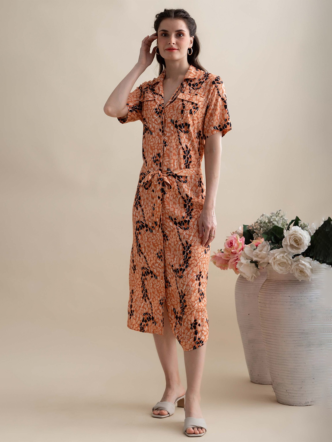 

B.Copenhagen Orange A-Line Midi Dress