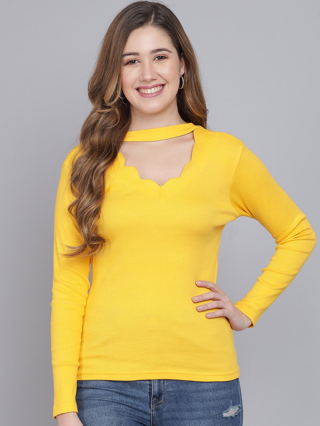 

Q-rious Yellow Choker Neck Top