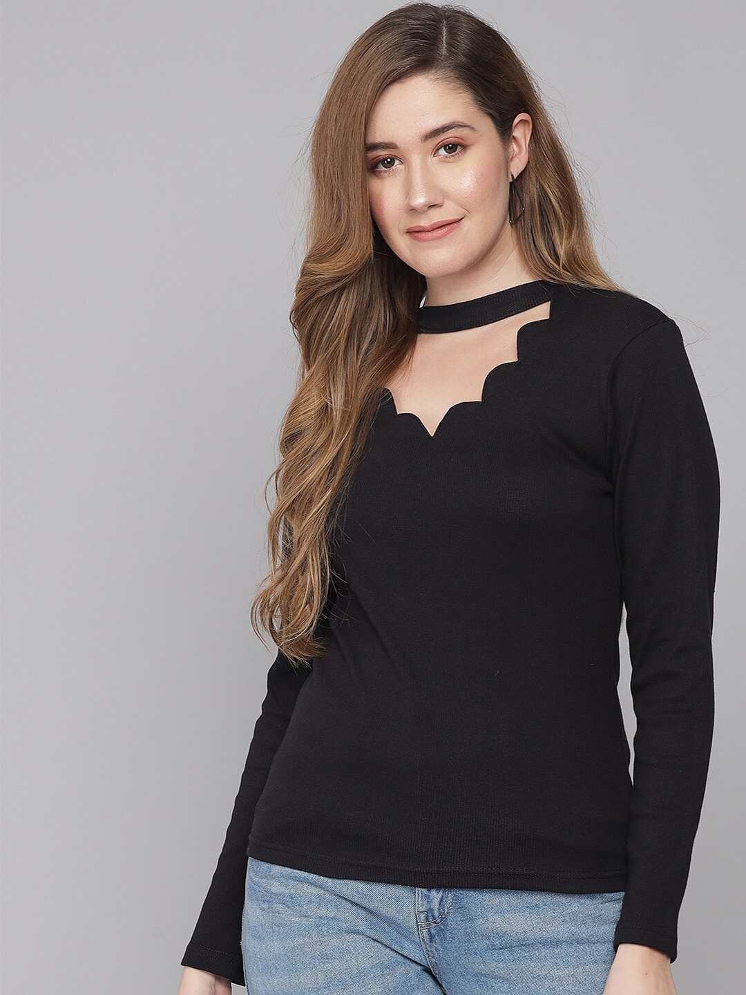 

Q-rious Women Black Choker Neck Top