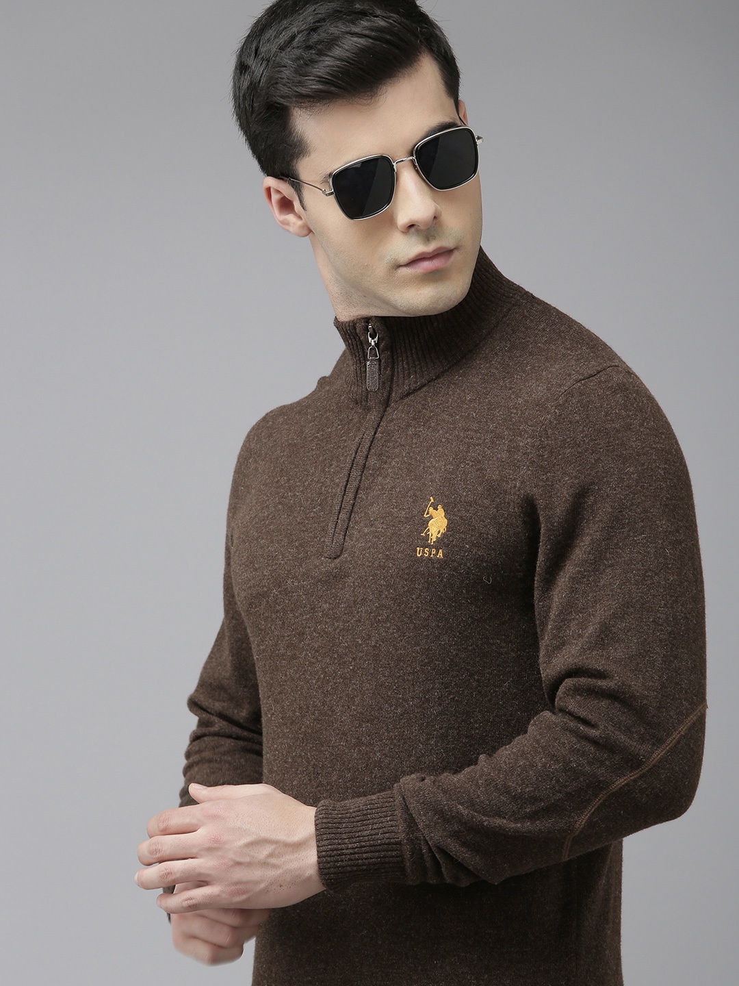 

U S Polo Assn Men Brown Pullover with Embroidered Detail Sweater