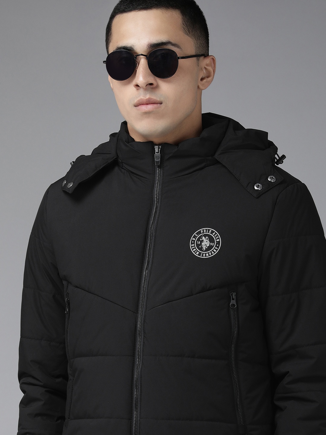 

U S Polo Assn Denim Co Men Black Smart Heating Brand Logo Puffer Jacket