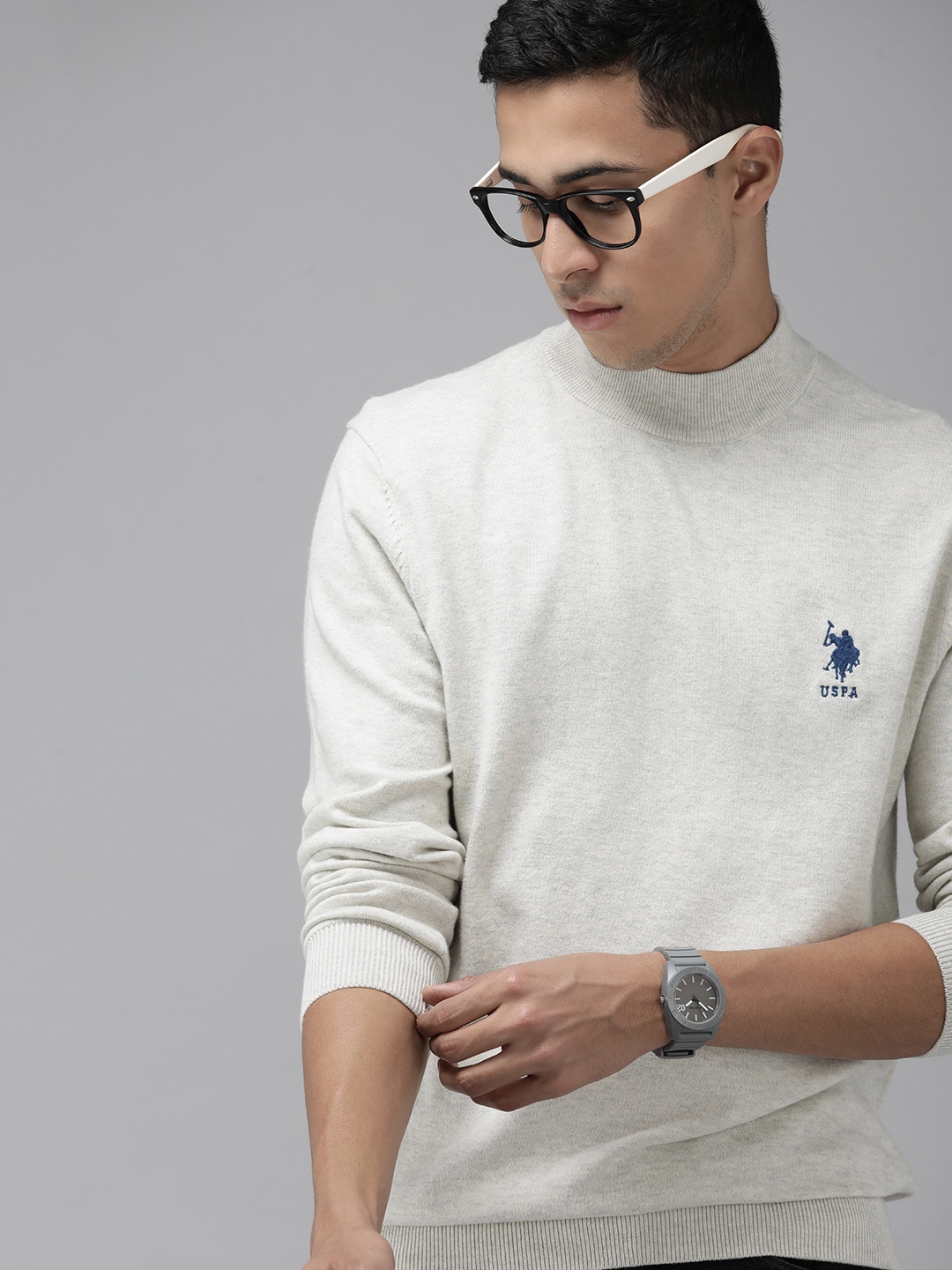 

U S Polo Assn Men Solid Turtle Neck Pullover, Grey