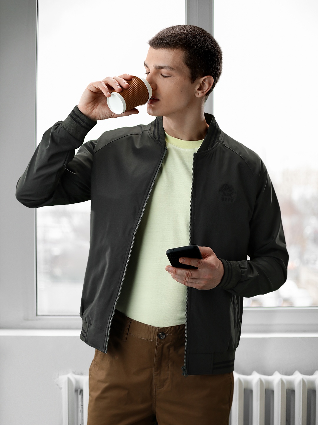 

U S Polo Assn Men Solid Varsity Jacket, Olive