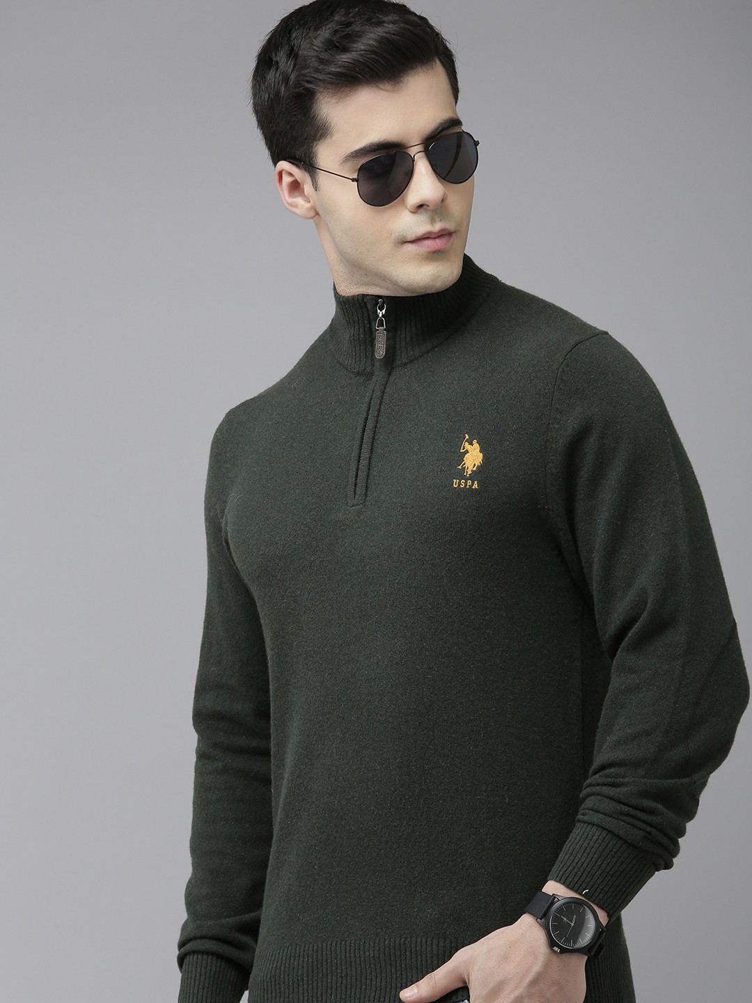 

U.S. Polo Assn. Men Green Solid Pullover Sweater