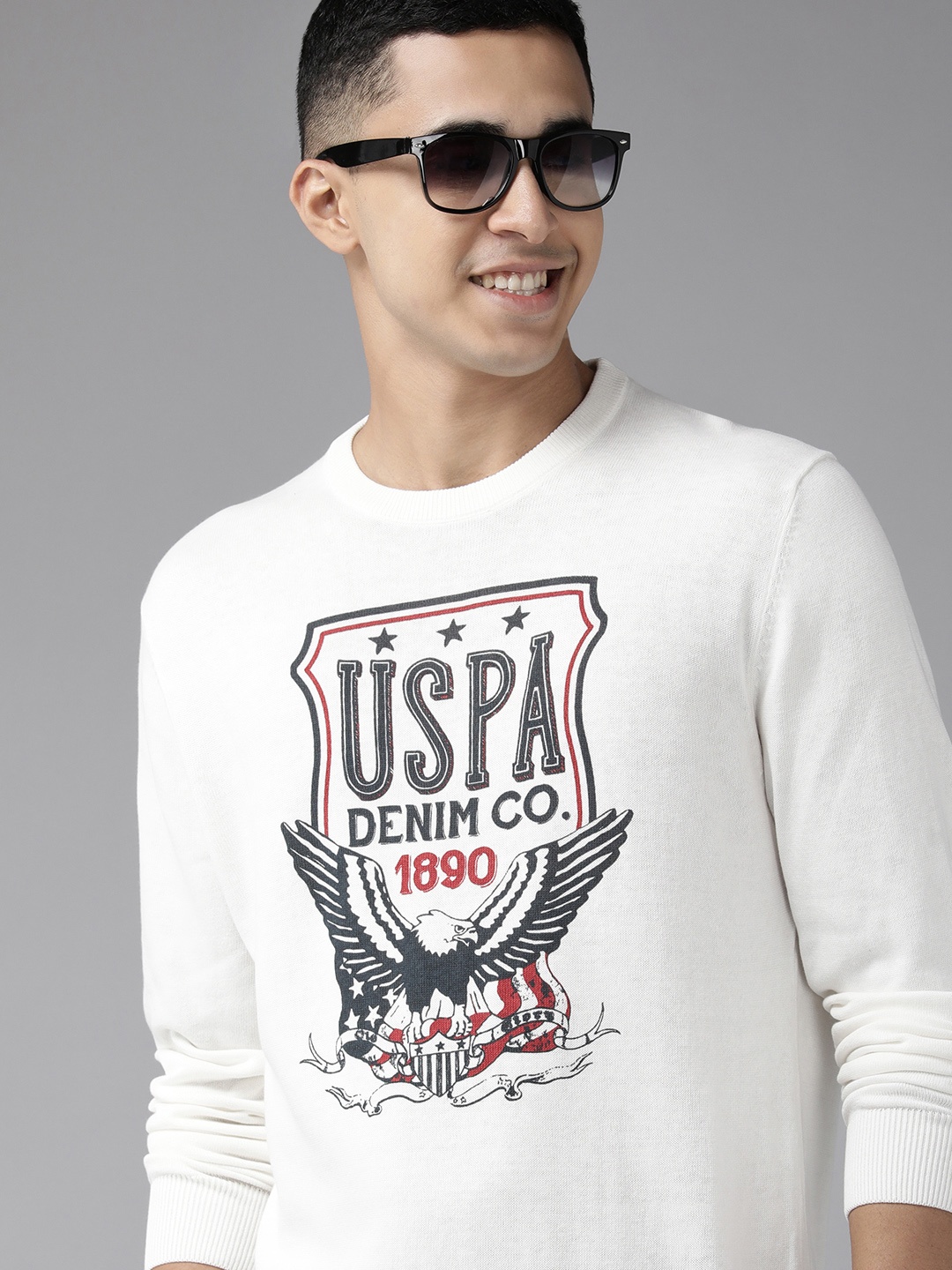 

U S Polo Assn Denim Co Men Off White Printed Pullover