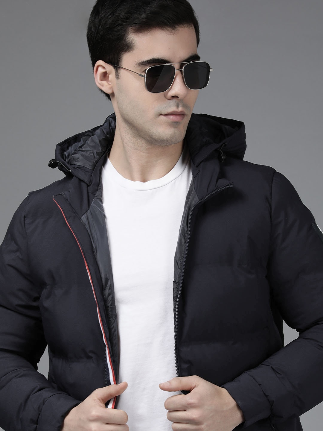 

U.S. Polo Assn. Men Navy Blue Solid Heavyweight Hooded Puffer Jacket