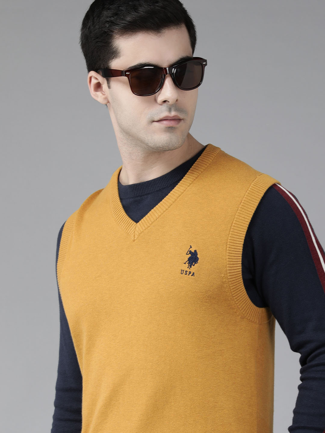 

U.S. Polo Assn. Men Knitted V-Neck Sweater Vest, Mustard