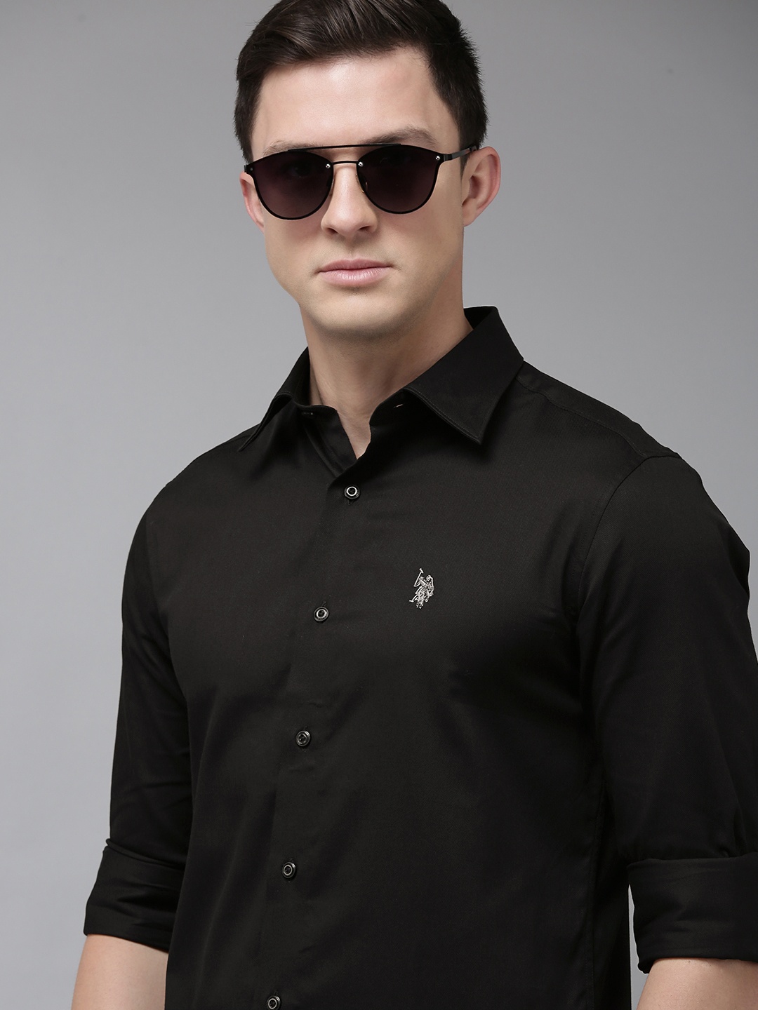 

U S Polo Assn Men Black Solid Tailored Fit Pure Cotton Casual Shirt