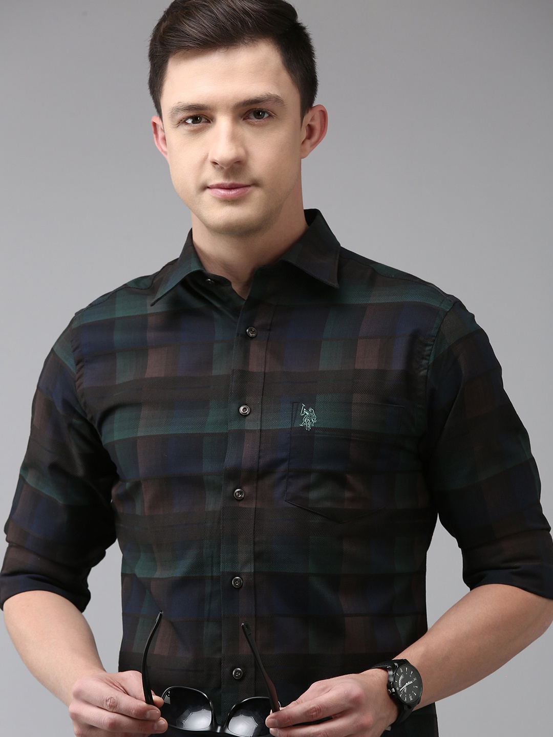 

U S Polo Assn Men Multicoloured Tailored Fit Checked Pure Cotton Casual Shirt, Multi