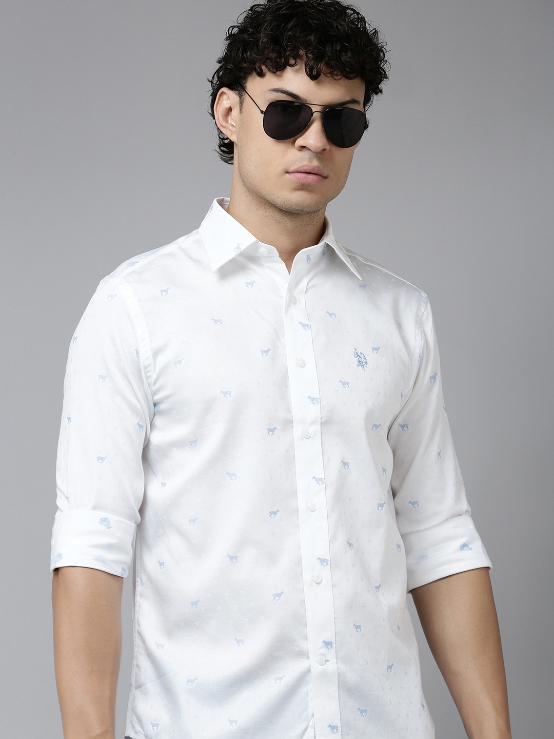 

U S Polo Assn Tailored Fit Graphic Printed Pure Cotton Casual Shirt, White