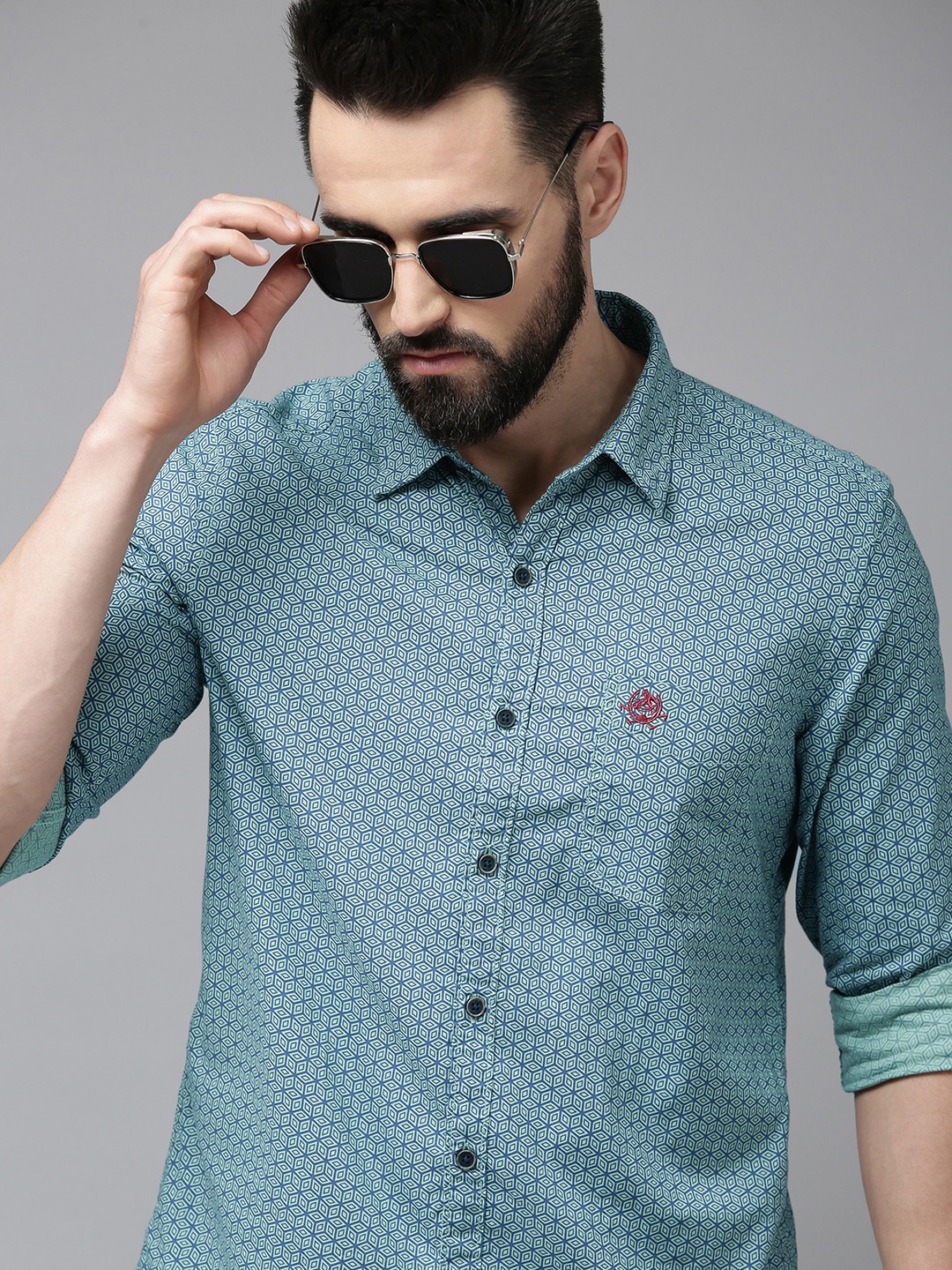 

U.S. Polo Assn. Denim Co. Men Green Slim Fit Printed Pure Cotton Casual Shirt