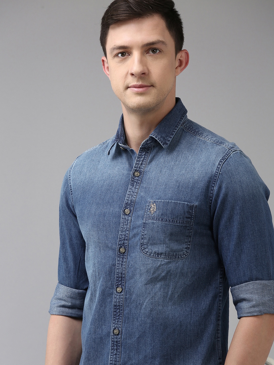 

U S Polo Assn Denim Co Men Blue Slim Fit Pure Cotton Casual Shirt