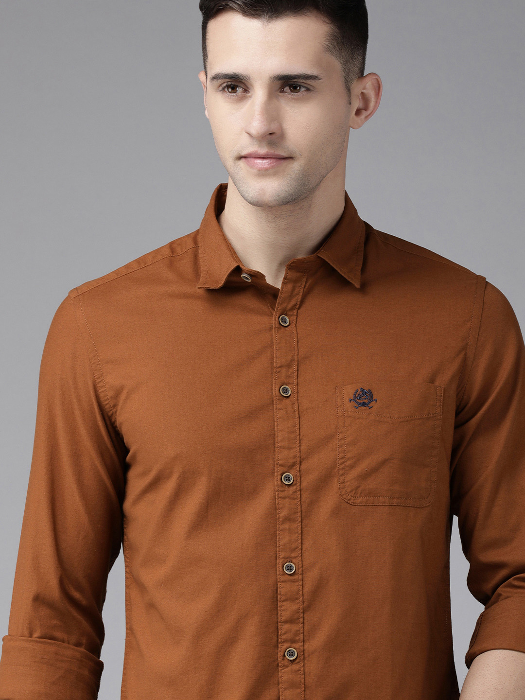 

U S Polo Assn Denim Co Men Rust Brown Solid Slim Fit Pure Cotton Casual Shirt
