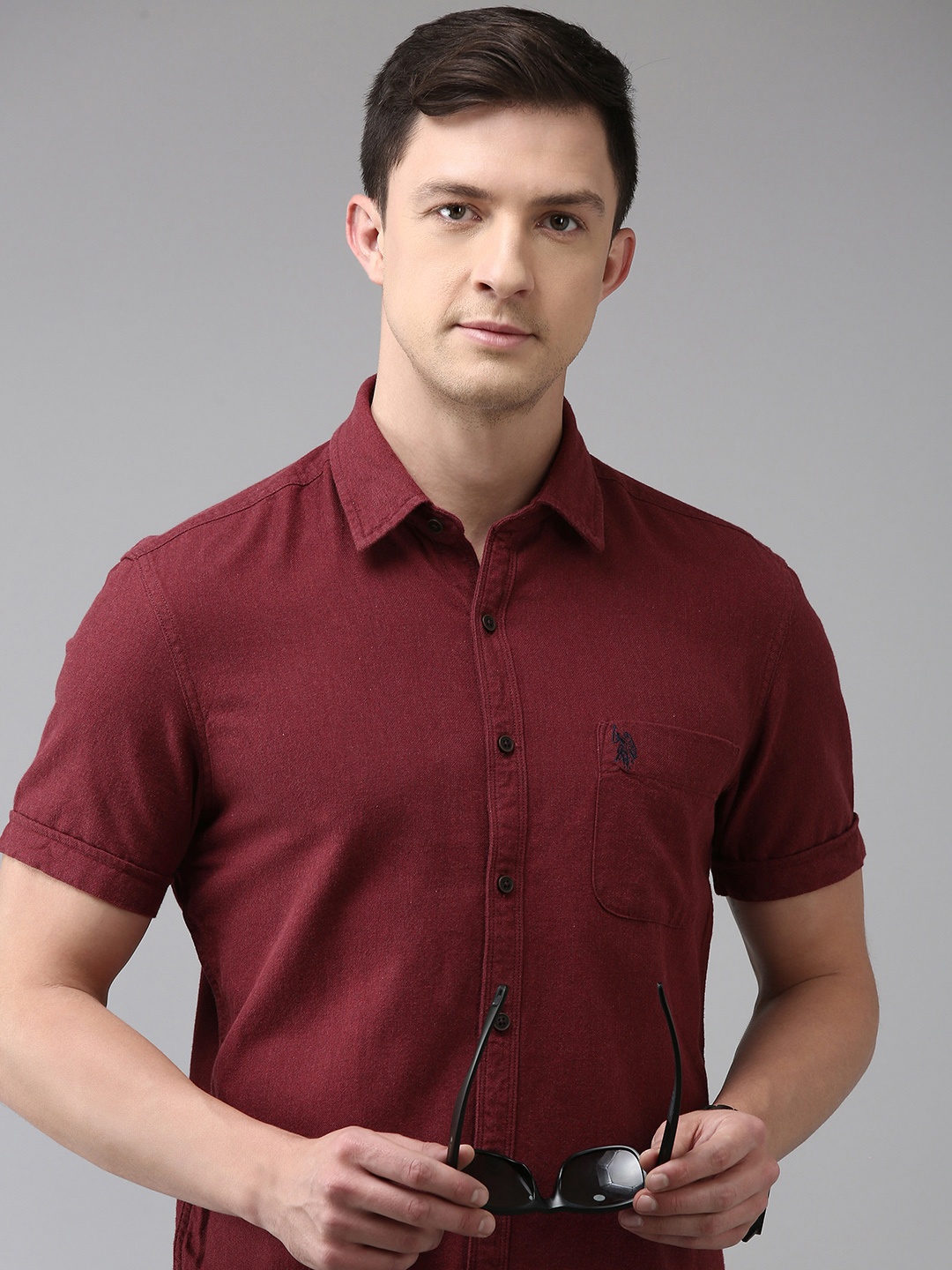 

U S Polo Assn Denim Co Men Maroon Slim Fit Pure Cotton Casual Shirt