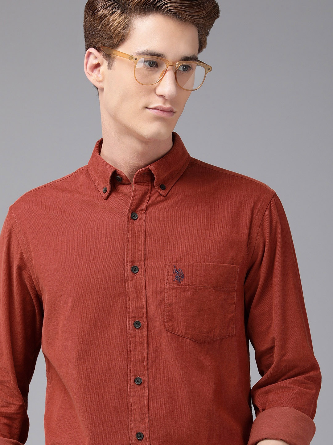 

U.S. Polo Assn. Men Rust Tailored Fit Pure Cotton Casual Shirt