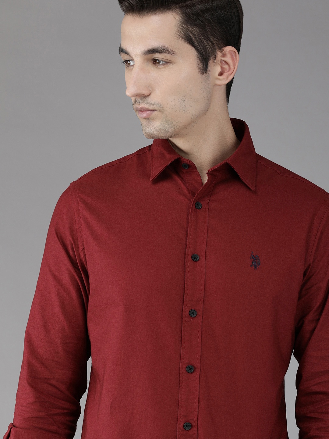 

U S Polo Assn Men Maroon Tailored Fit Pure Cotton Casual Shirt