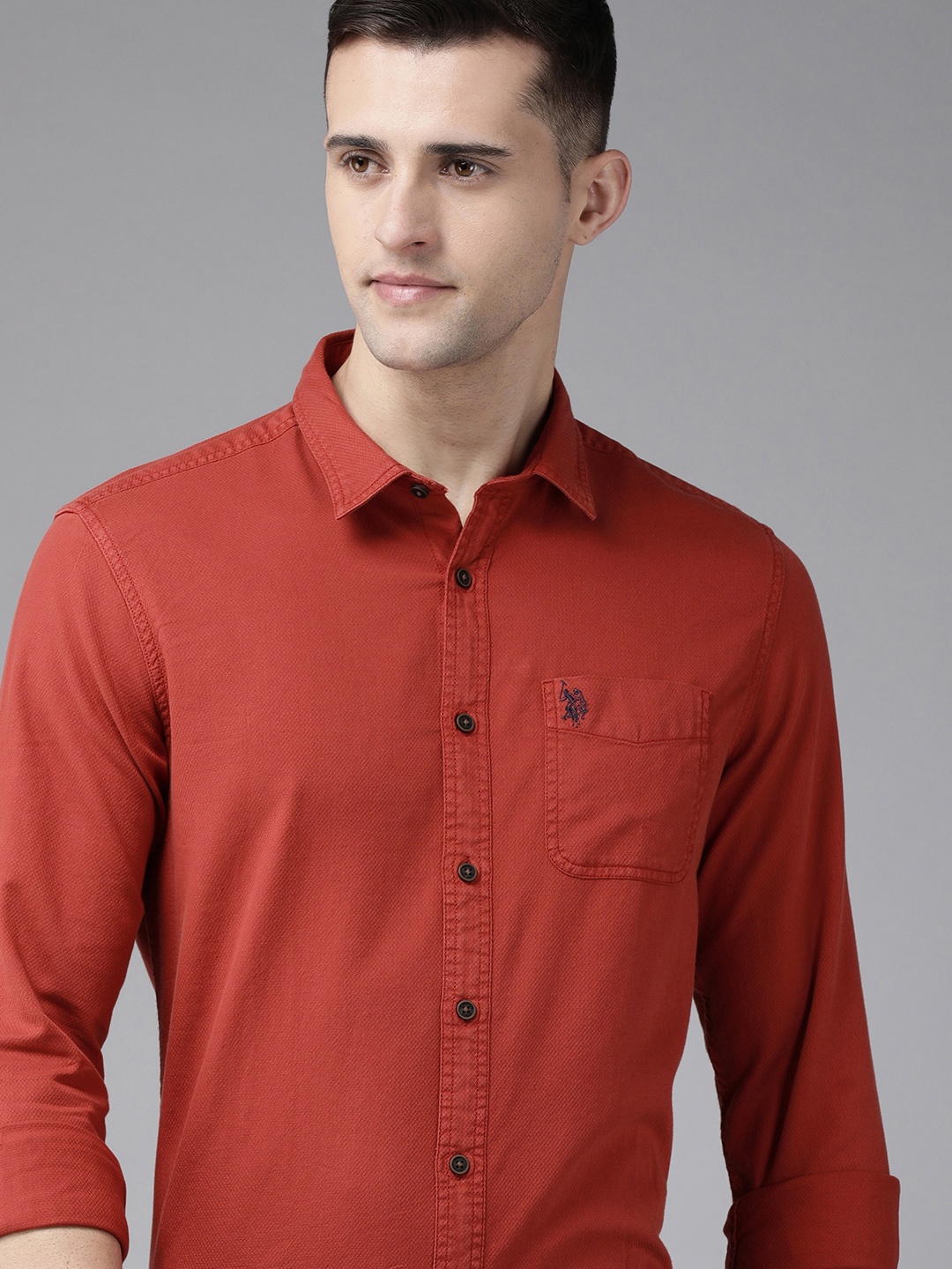 

U S Polo Assn Denim Co Men Red Slim Fit Pure Cotton Casual Shirt