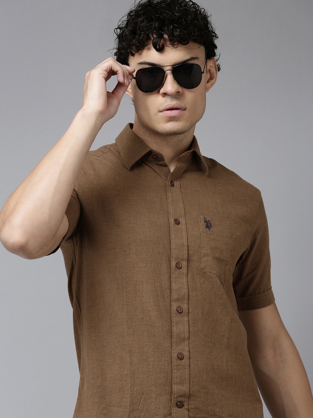 

U S Polo Assn Tailored Fit Pure Cotton Casual Shirt, Khaki