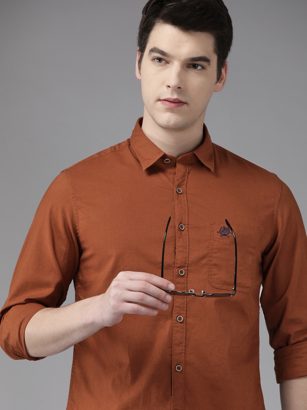 

U S Polo Assn Denim Co Men Rust Brown Pure Cotton Slim Fit Casual Shirt