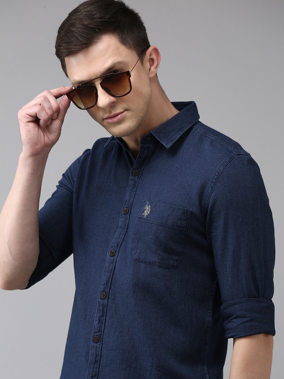 

U S Polo Assn Denim Co Men Blue Slim Fit Pure Cotton Casual Shirt