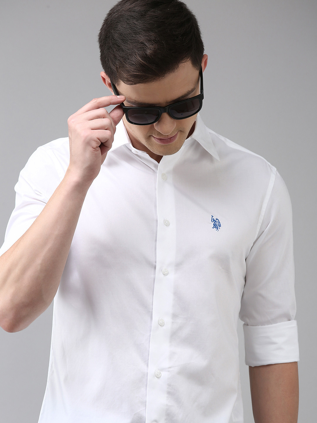 

U S Polo Assn Men White Tailored Fit Solid Pure Cotton Casual Shirt