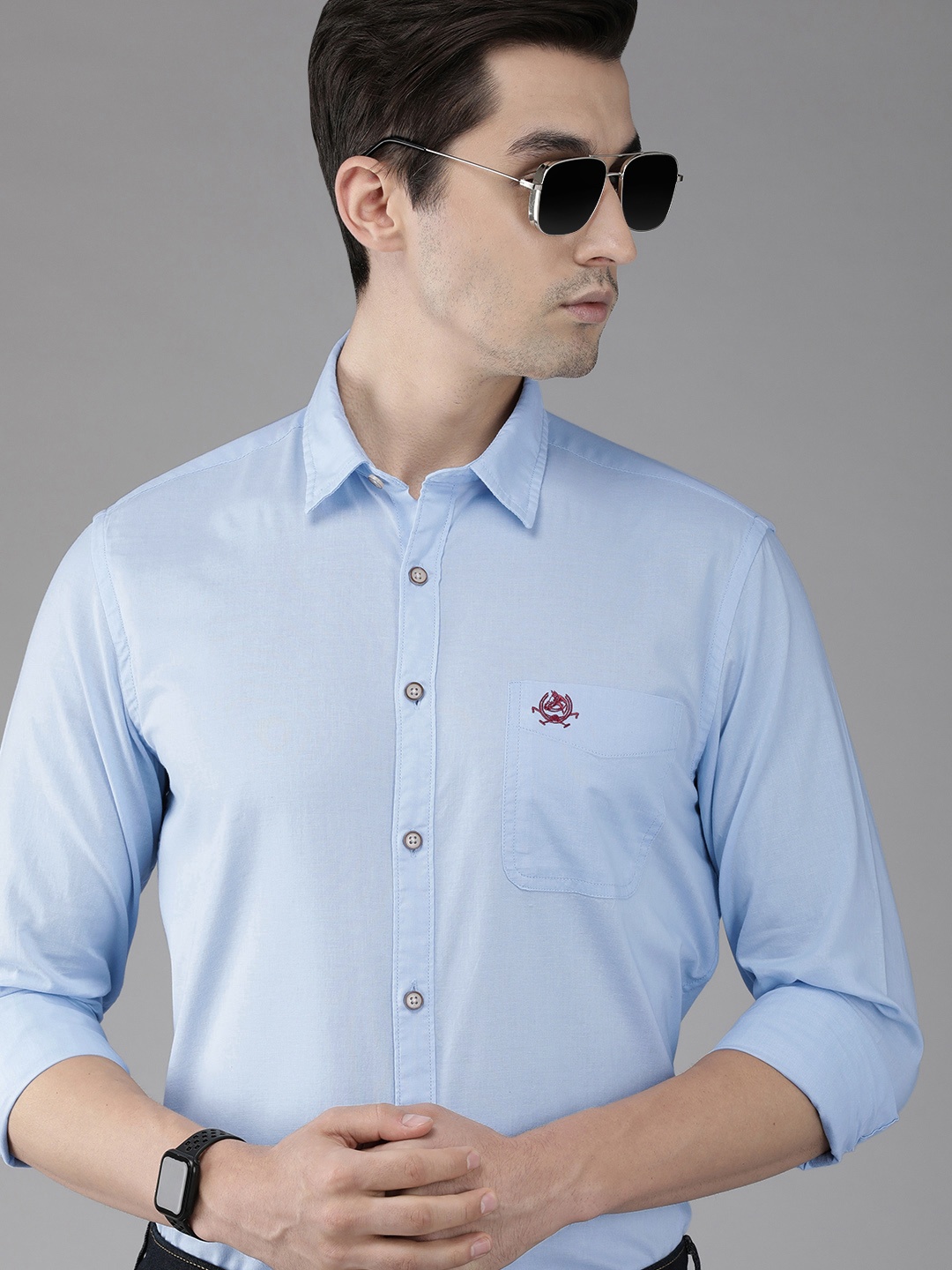 

U S Polo Assn Denim Co Men Blue Slim Fit Pure Cotton Semiformal Shirt
