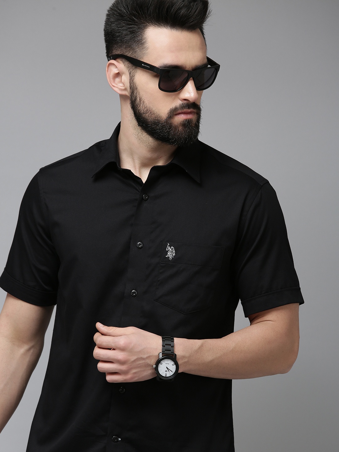 

U.S. Polo Assn. Men Black Tailored Fit Pure Cotton Casual Shirt