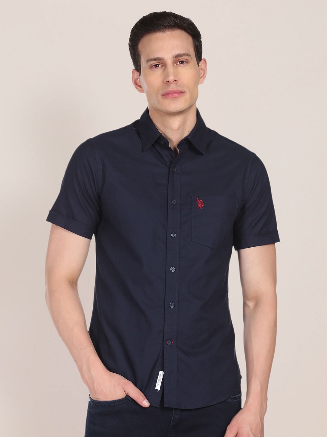 

U.S. Polo Assn. Men Navy Blue Tailored Fit Pure Cotton Casual Shirt