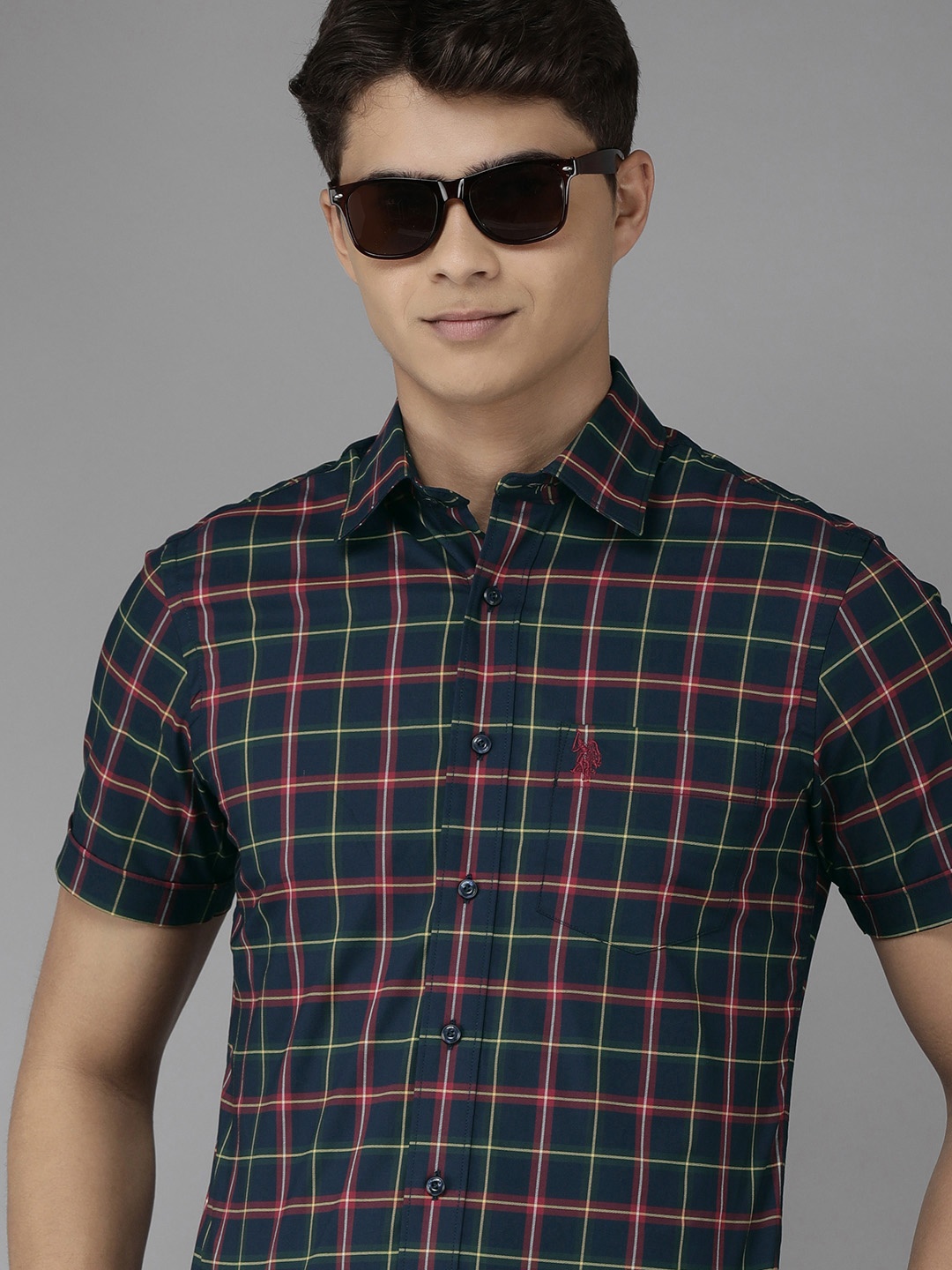 

U.S. Polo Assn. Men Navy Blue Tailored Fit Checked Casual Shirt