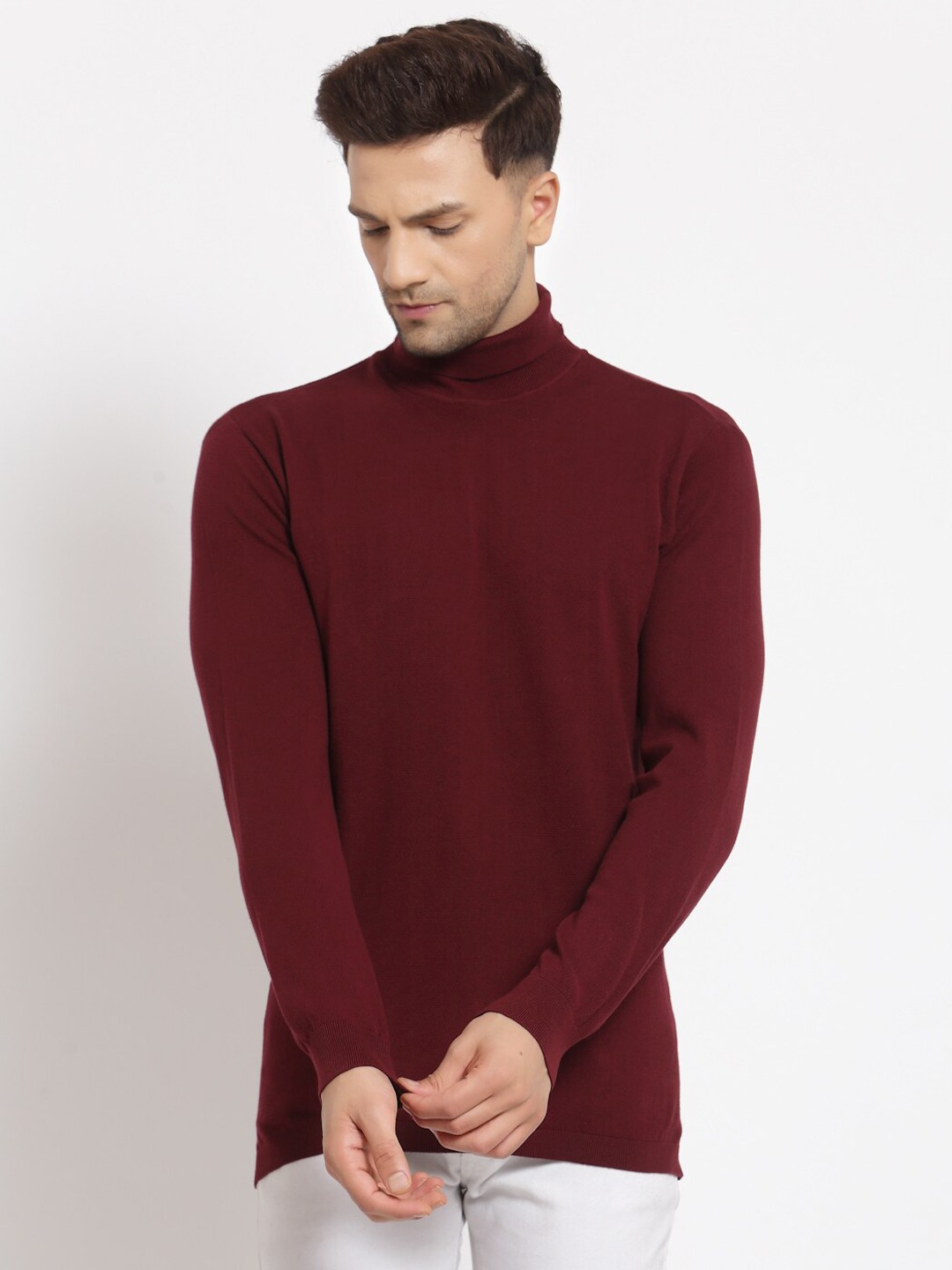 

Kalt Men Maroon High Neck T-shirt