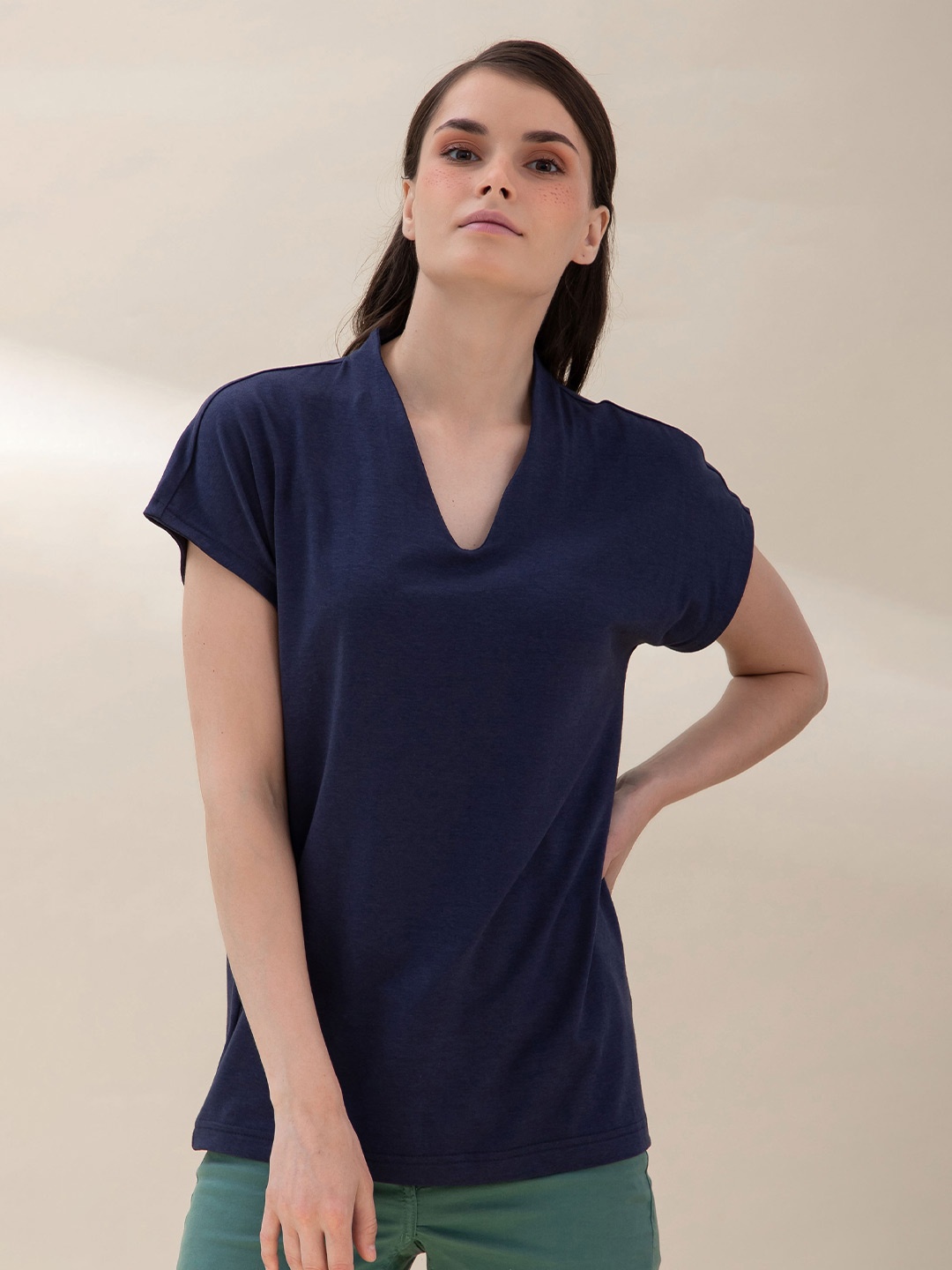 

B.Copenhagen Women Navy Blue V-Neck T-shirt
