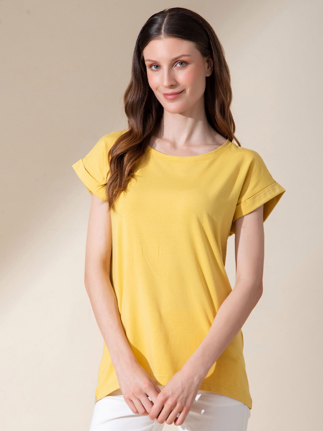 

B.Copenhagen Women Yellow Extended Sleeves T-shirt