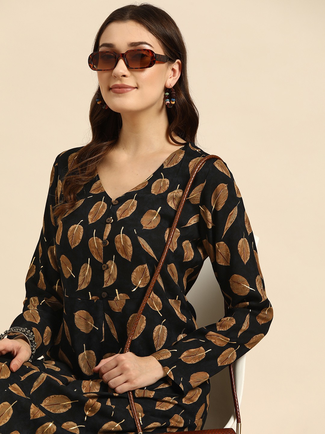

Sangria Women Black Ethnic Motifs Printed Block Print Kurta