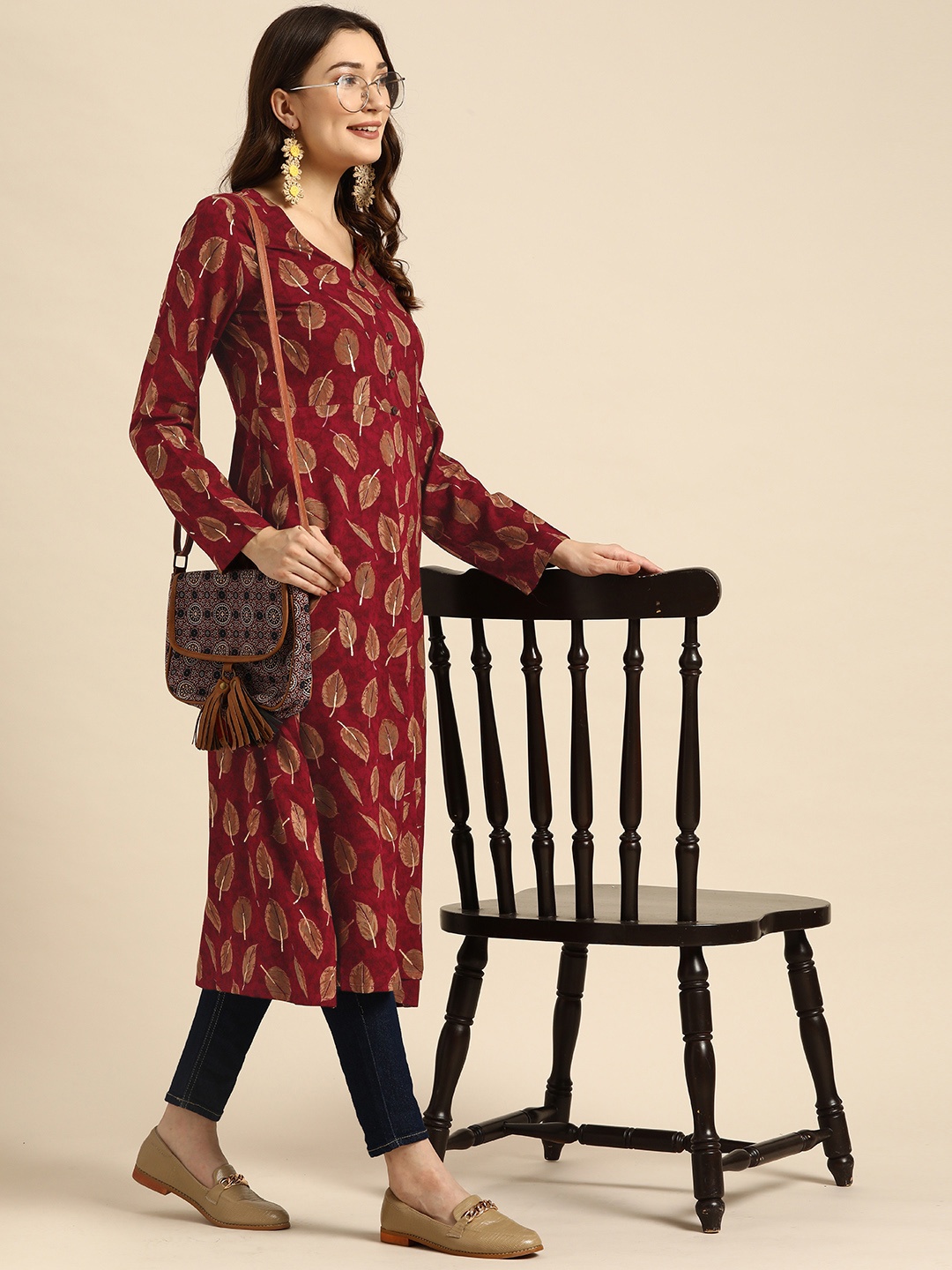 

Sangria Women Maroon Ethnic Motifs Printed Block Print Kurta