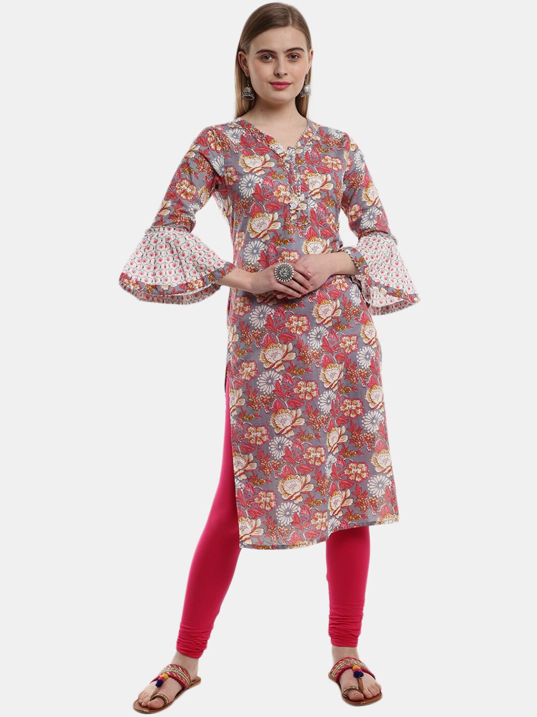 

V-Mart Women Mauve Floral Printed Flared Sleeves Kurta