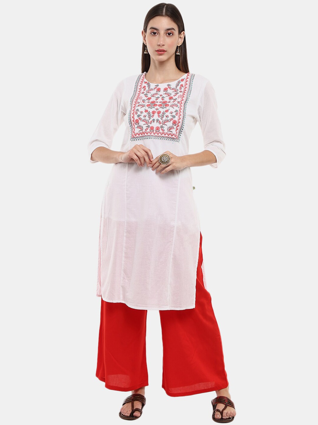 

V-Mart Women White Ethnic Motifs Embroidered Kurta