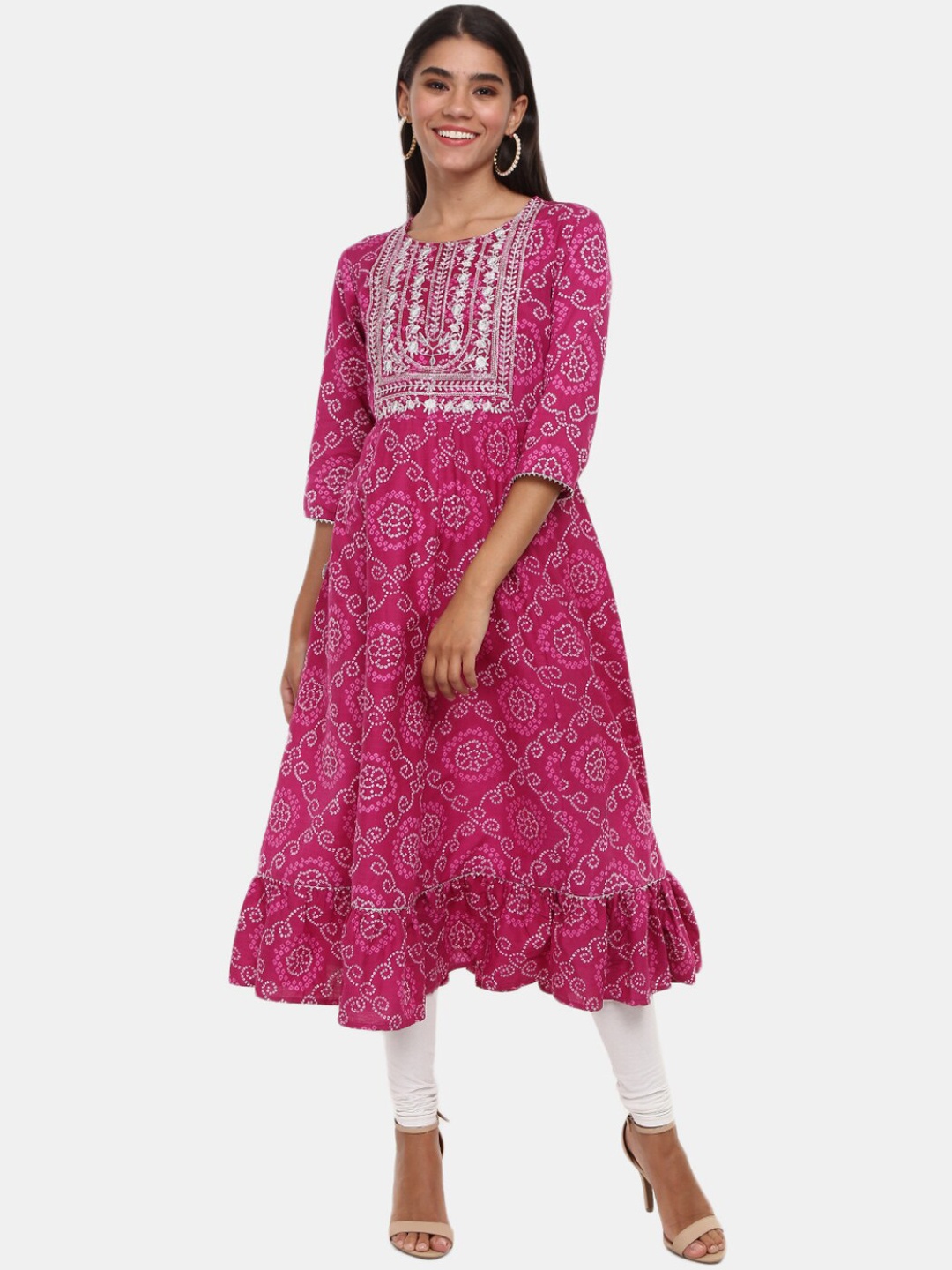 

V-Mart Women Pink Bandhani Printed Thread Work Anarkali Kurta