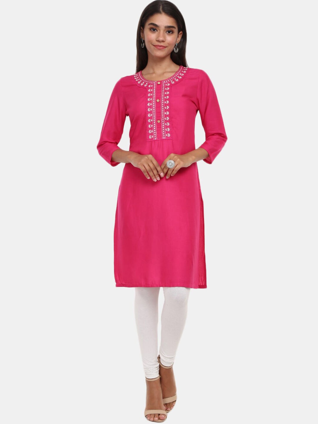 

V-Mart Women Pink Yoke Design Thread Work Kurta