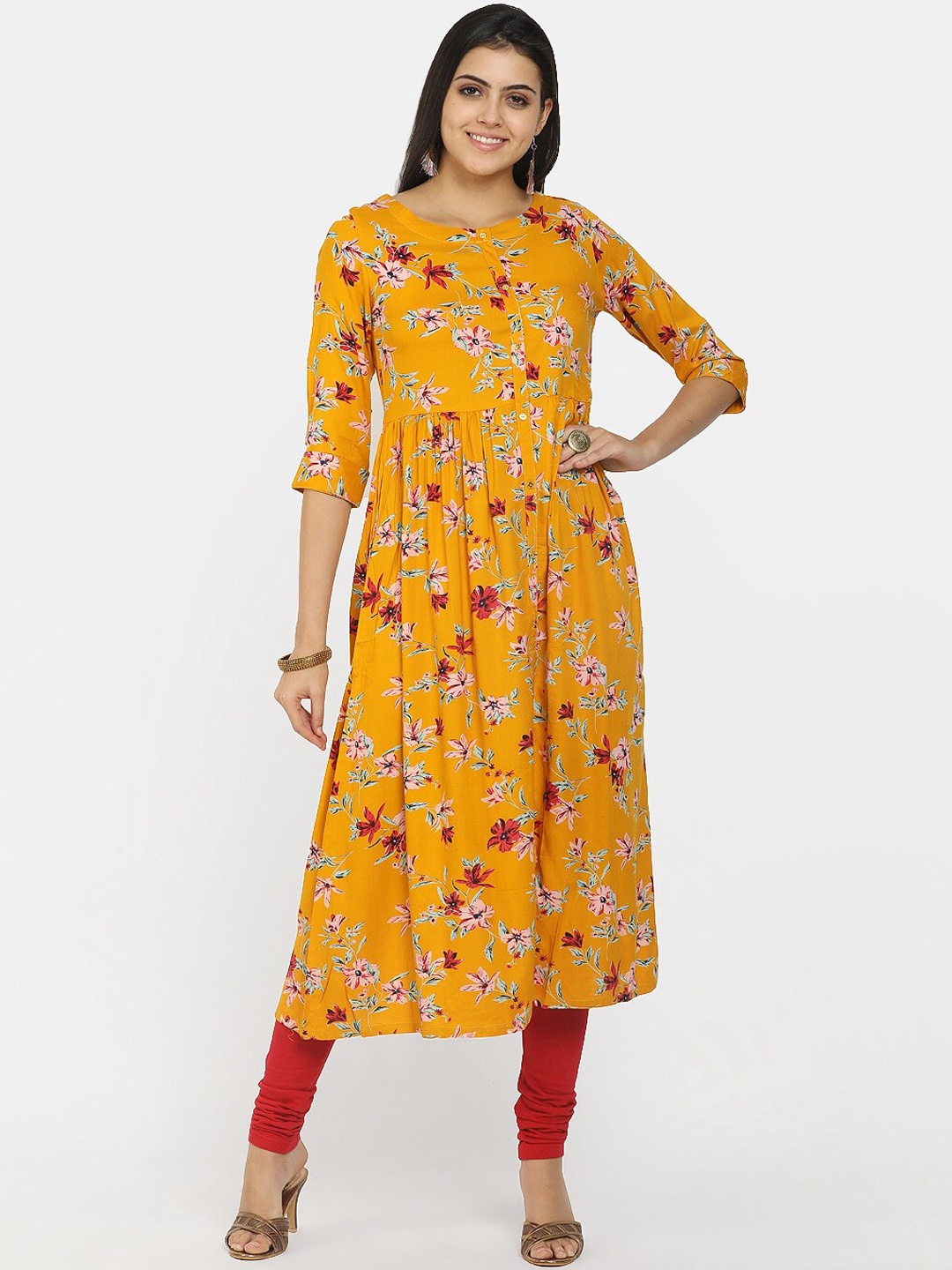 

V-Mart Women Yellow & Red Floral Printed Anarkali Kurta