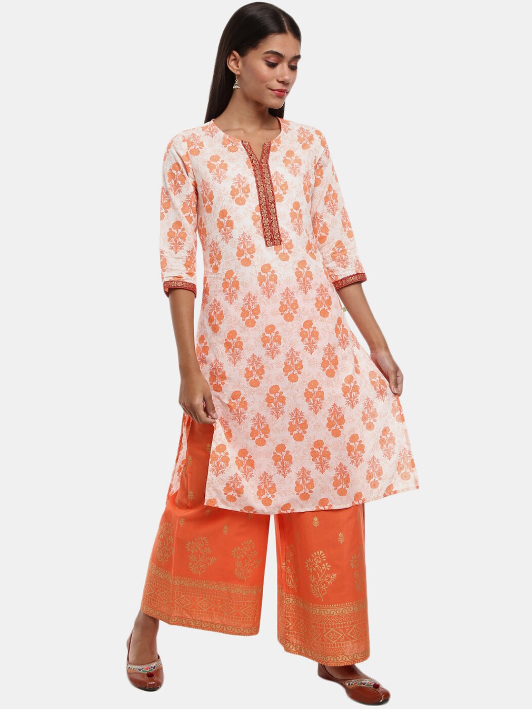 

V-Mart Women White & Orange Ethnic Motifs Printed Kurta