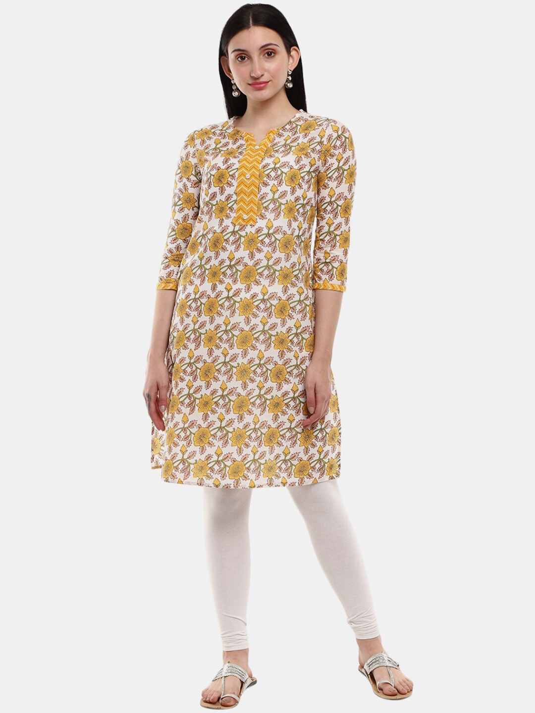 

V-Mart Women Off White & Yellow Floral Printed Floral Kurta