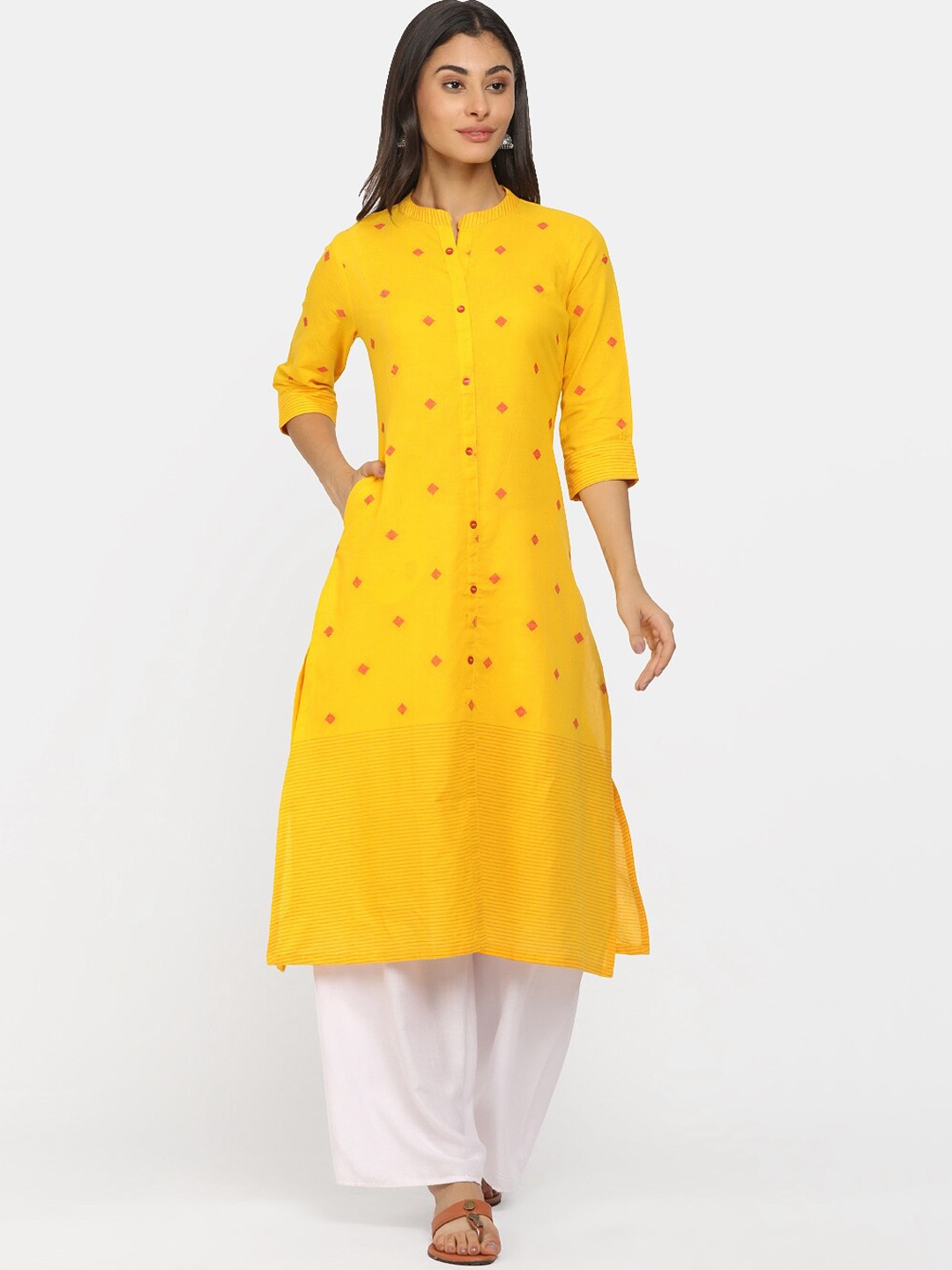 

V-Mart Women Mustard Yellow Geometric Printed Kurta