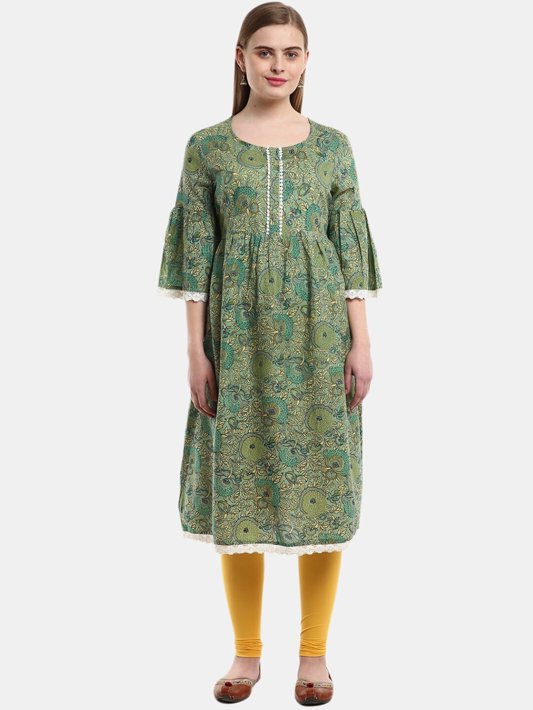 

V-Mart Women Green Floral Printed Flared Sleeves Anarkali Kurta