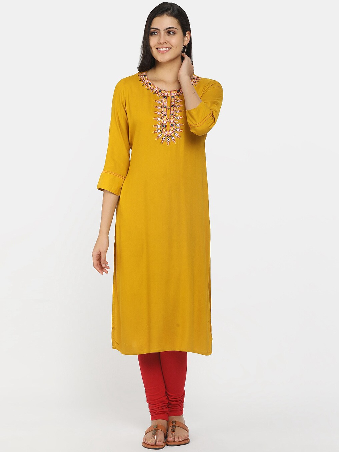 

V-Mart Women Yellow Printed Kurta