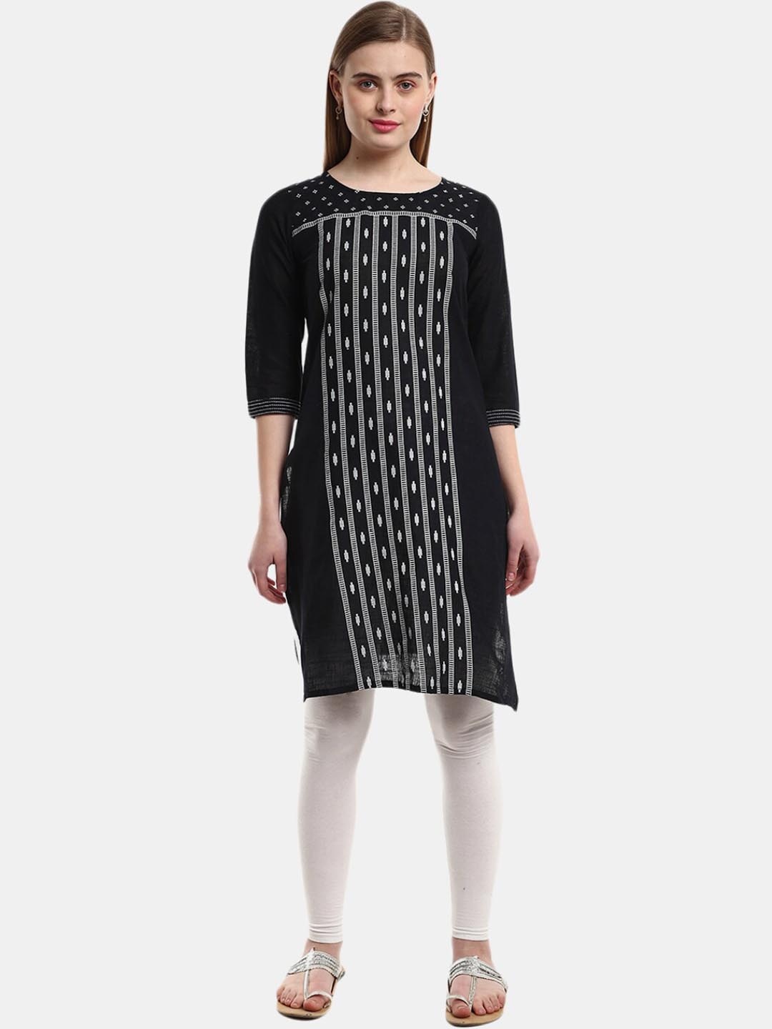 

V-Mart Women Black Geometric Thread Work Kurta