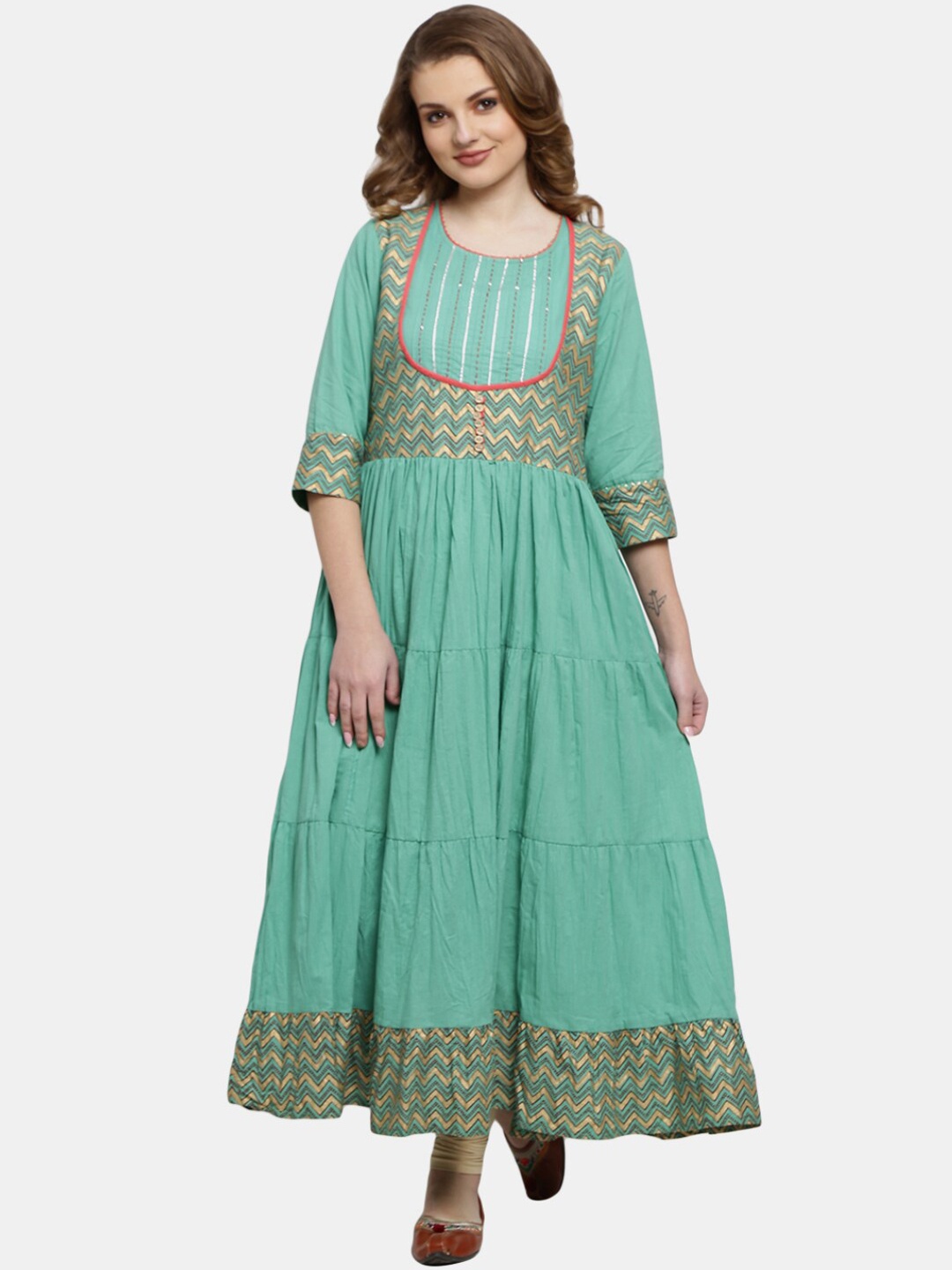 

V-Mart Women Blue Ethnic Motifs Yoke Design Gotta Patti Anarkali Kurta