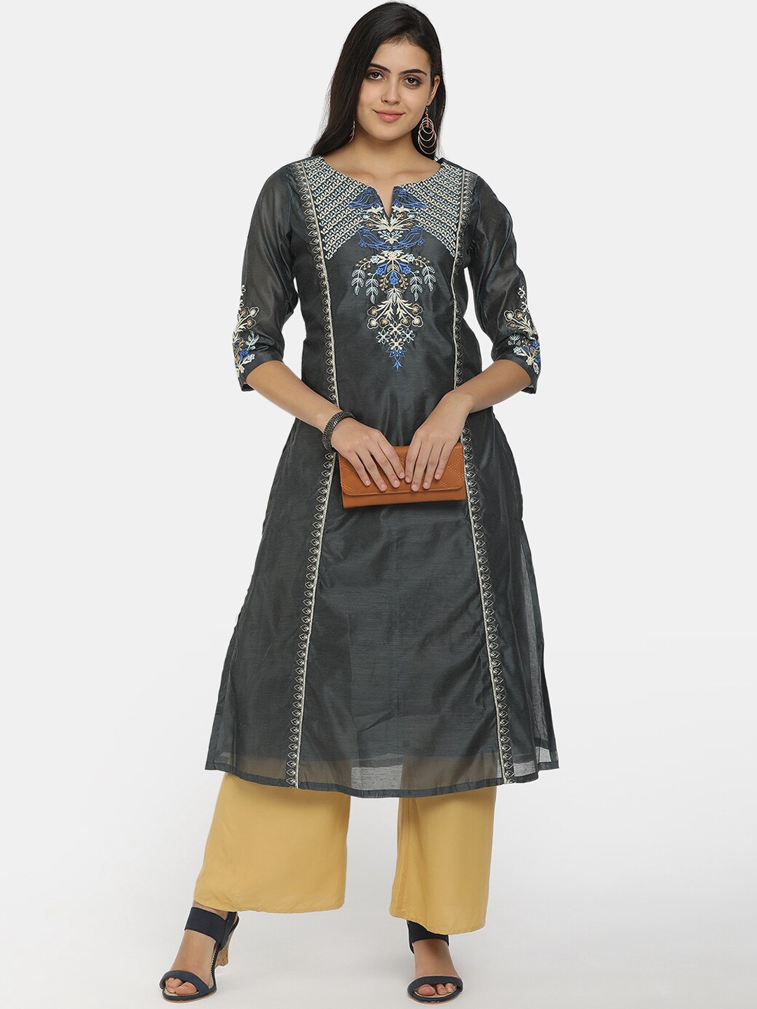 

V-Mart Women Grey Embroidered Thread Work Kurta