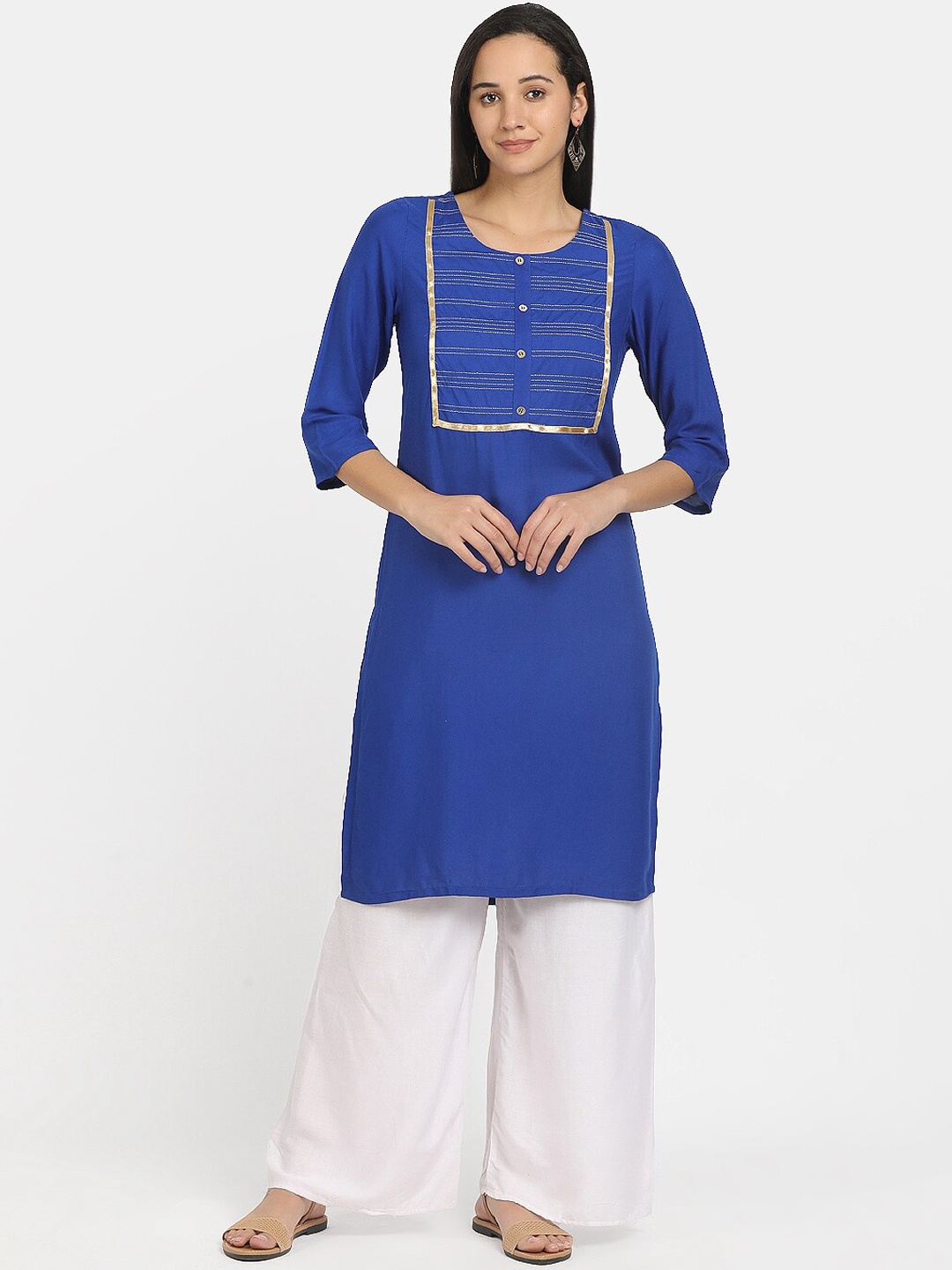 

V-Mart Women Blue & Gold-Toned Yoke Design Gotta Patti Kurta